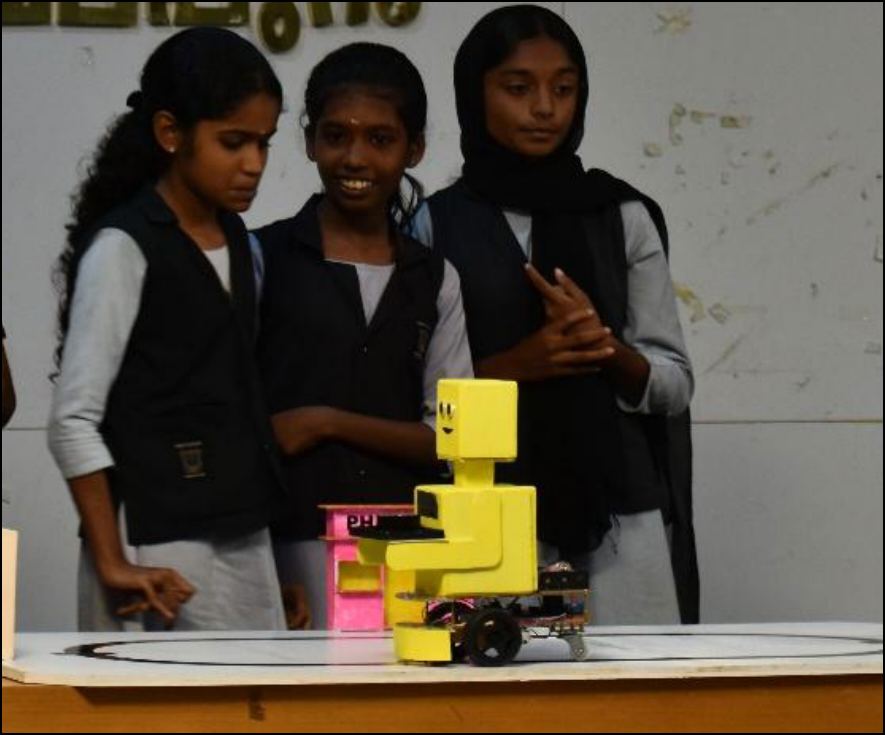 Student robotics prototype at expo